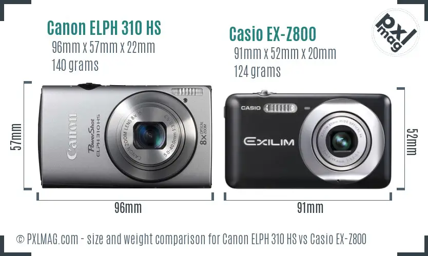 Canon ELPH 310 HS vs Casio EX-Z800 size comparison