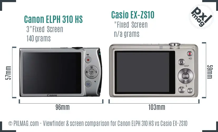 Canon ELPH 310 HS vs Casio EX-ZS10 Screen and Viewfinder comparison