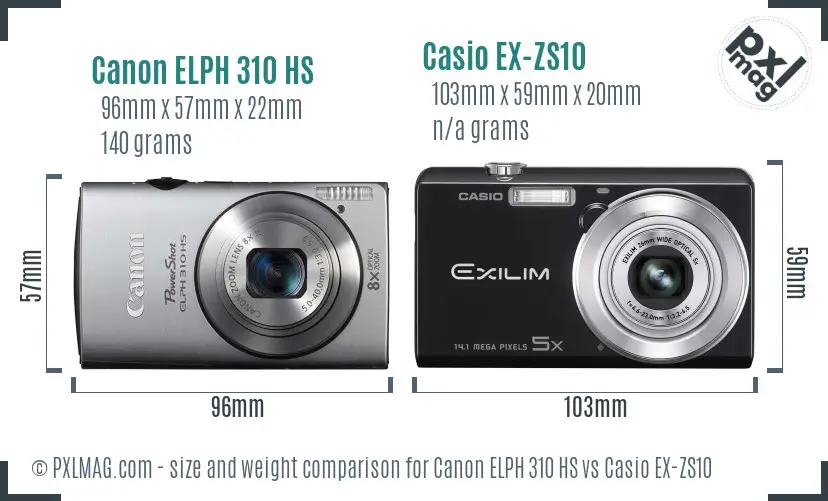 Canon ELPH 310 HS vs Casio EX-ZS10 size comparison
