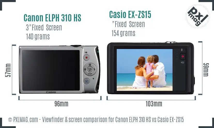 Canon ELPH 310 HS vs Casio EX-ZS15 Screen and Viewfinder comparison