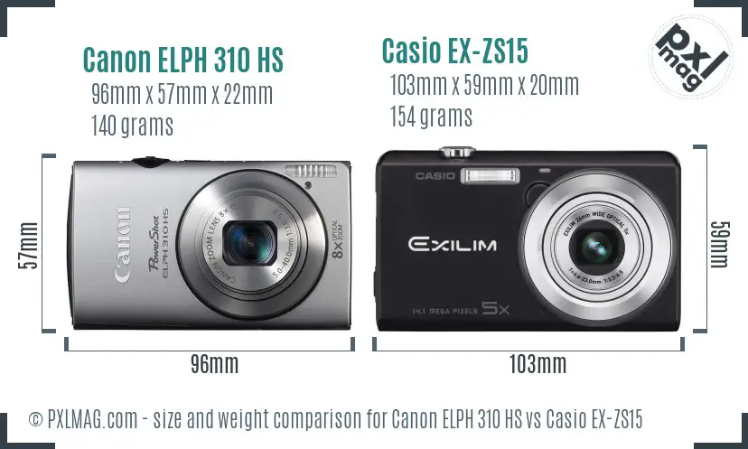 Canon ELPH 310 HS vs Casio EX-ZS15 size comparison