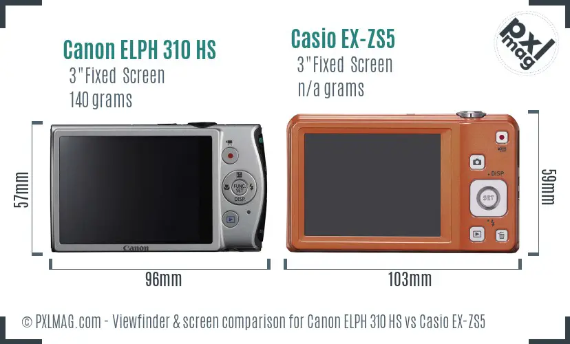 Canon ELPH 310 HS vs Casio EX-ZS5 Screen and Viewfinder comparison