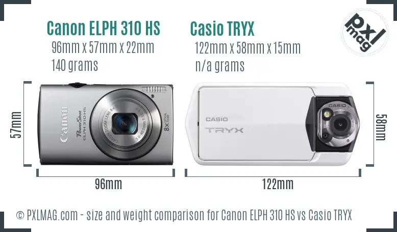 Canon ELPH 310 HS vs Casio TRYX size comparison