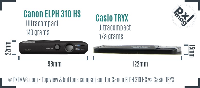 Canon ELPH 310 HS vs Casio TRYX top view buttons comparison