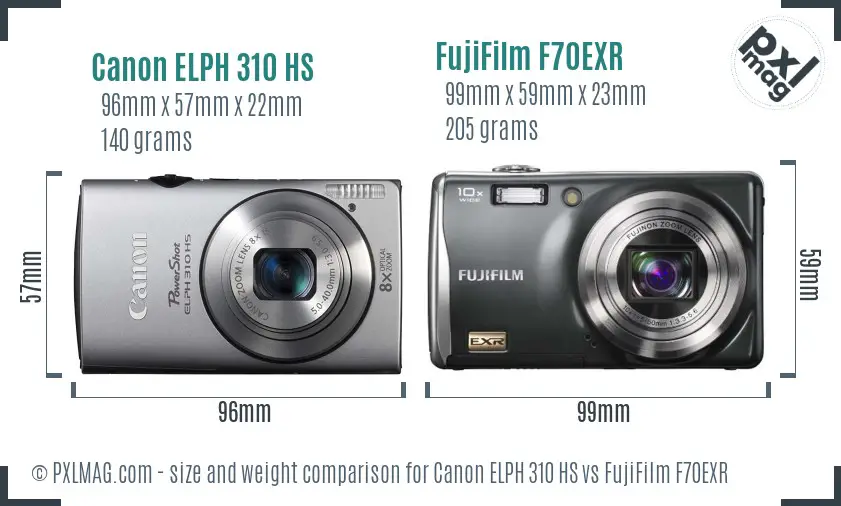 Canon ELPH 310 HS vs FujiFilm F70EXR size comparison Canon ELPH 310 HS vs FujiFilm F70EXR size comparison