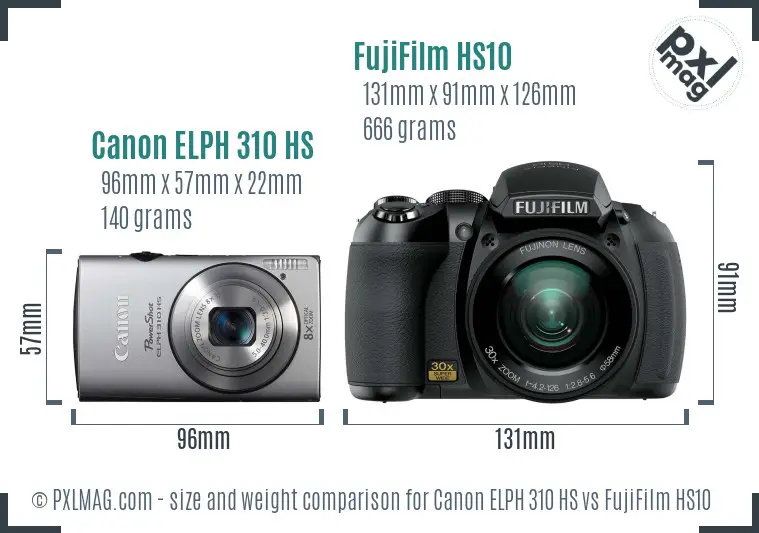 Canon ELPH 310 HS vs FujiFilm HS10 size comparison Canon ELPH 310 HS vs FujiFilm HS10 size comparison