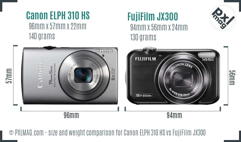 Canon ELPH 310 HS vs FujiFilm JX300 size comparison