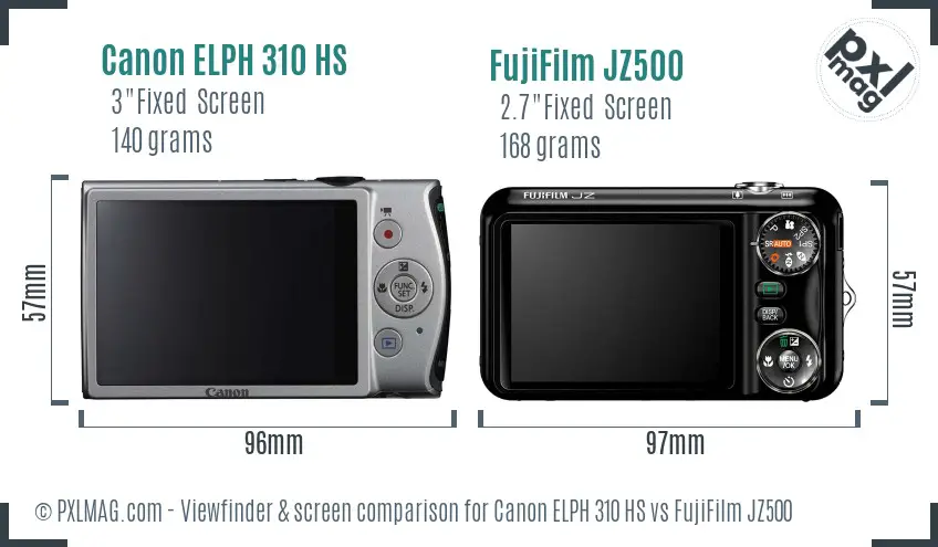 Canon ELPH 310 HS vs FujiFilm JZ500 Screen and Viewfinder comparison Canon ELPH 310 HS vs FujiFilm JZ500 Screen and Viewfinder comparison
