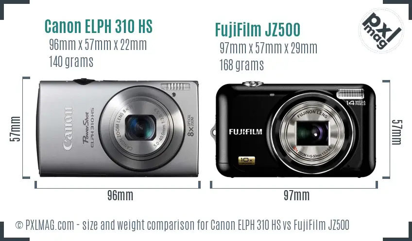 Canon ELPH 310 HS vs FujiFilm JZ500 size comparison Canon ELPH 310 HS vs FujiFilm JZ500 size comparison