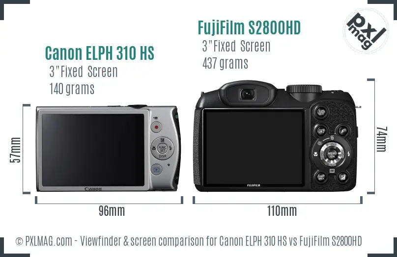 Canon ELPH 310 HS vs FujiFilm S2800HD Screen and Viewfinder comparison