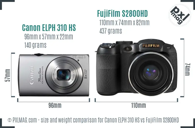 Canon ELPH 310 HS vs FujiFilm S2800HD size comparison