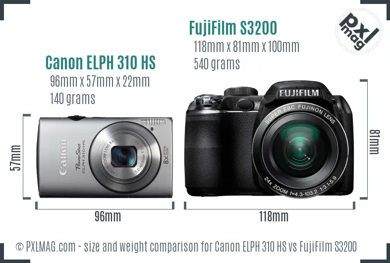 Canon ELPH 310 HS vs FujiFilm S3200 size comparison