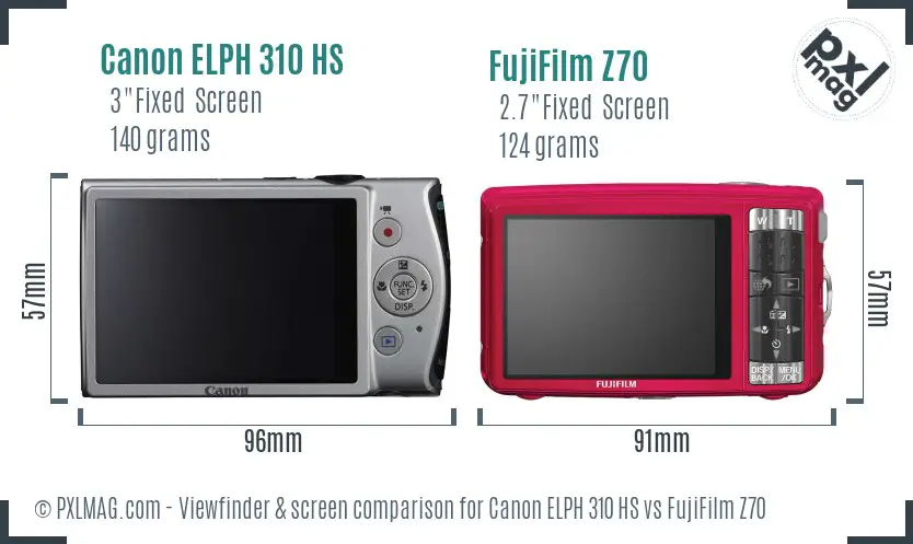 Canon ELPH 310 HS vs FujiFilm Z70 Screen and Viewfinder comparison