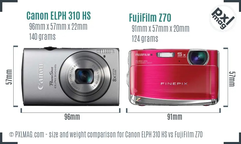 Canon ELPH 310 HS vs FujiFilm Z70 size comparison