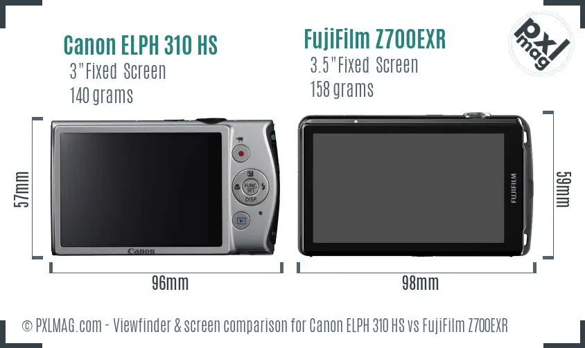 Canon ELPH 310 HS vs FujiFilm Z700EXR Screen and Viewfinder comparison