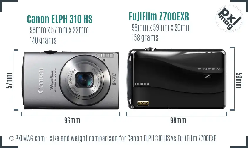 Canon ELPH 310 HS vs FujiFilm Z700EXR size comparison