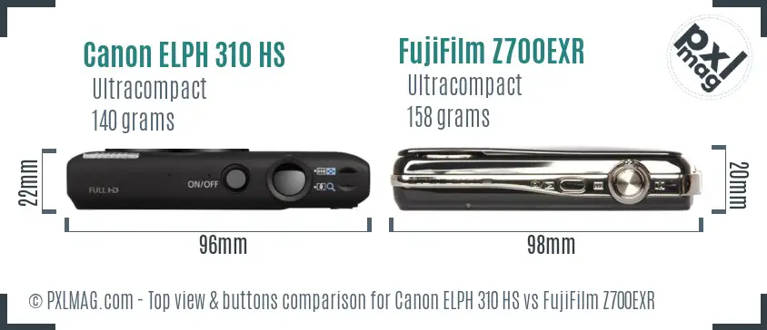 Canon ELPH 310 HS vs FujiFilm Z700EXR top view buttons comparison