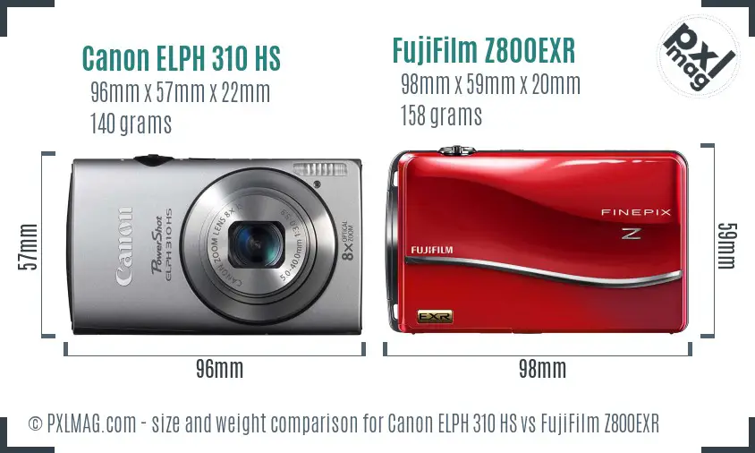 Canon ELPH 310 HS vs FujiFilm Z800EXR size comparison