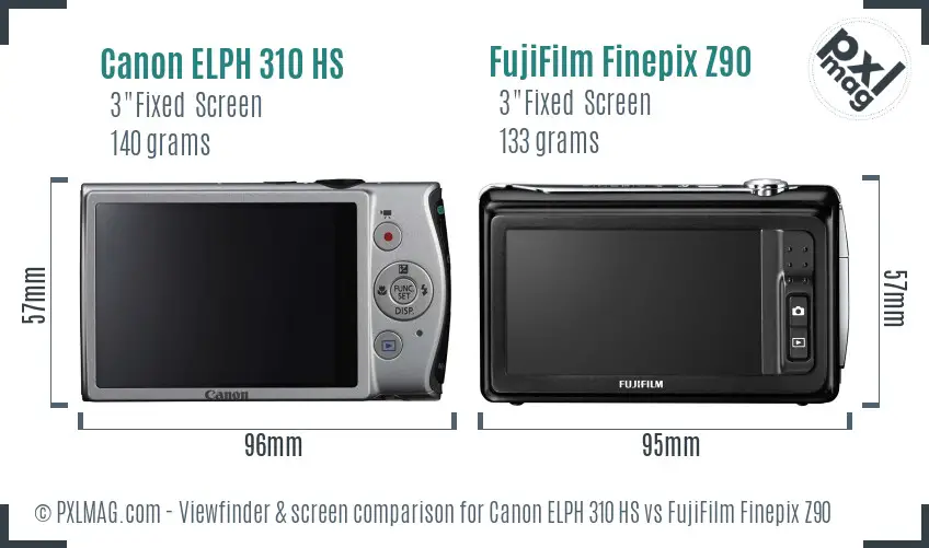 Canon ELPH 310 HS vs FujiFilm Finepix Z90 Screen and Viewfinder comparison