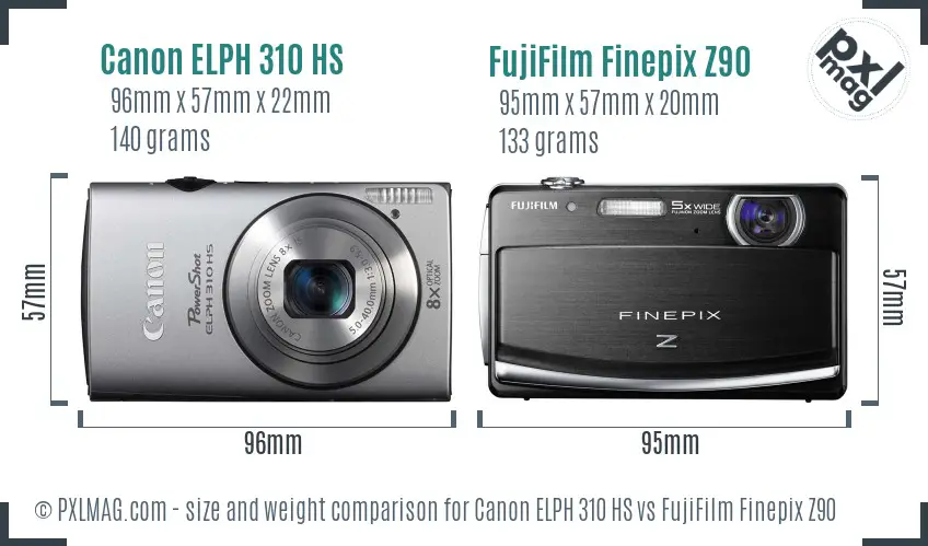 Canon ELPH 310 HS vs FujiFilm Finepix Z90 size comparison