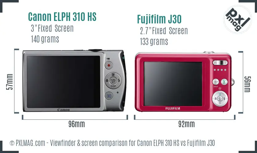 Canon ELPH 310 HS vs Fujifilm J30 Screen and Viewfinder comparison