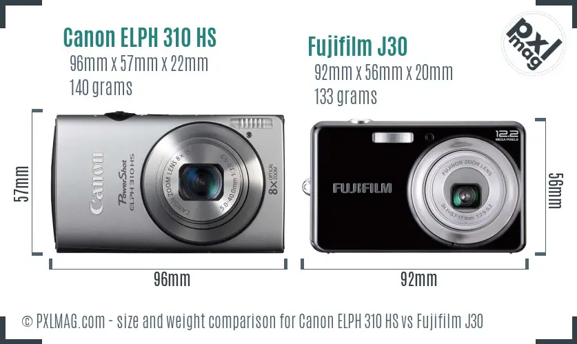 Canon ELPH 310 HS vs Fujifilm J30 size comparison
