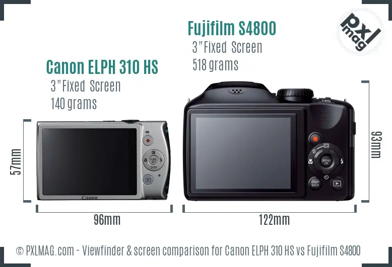 Canon ELPH 310 HS vs Fujifilm S4800 Screen and Viewfinder comparison