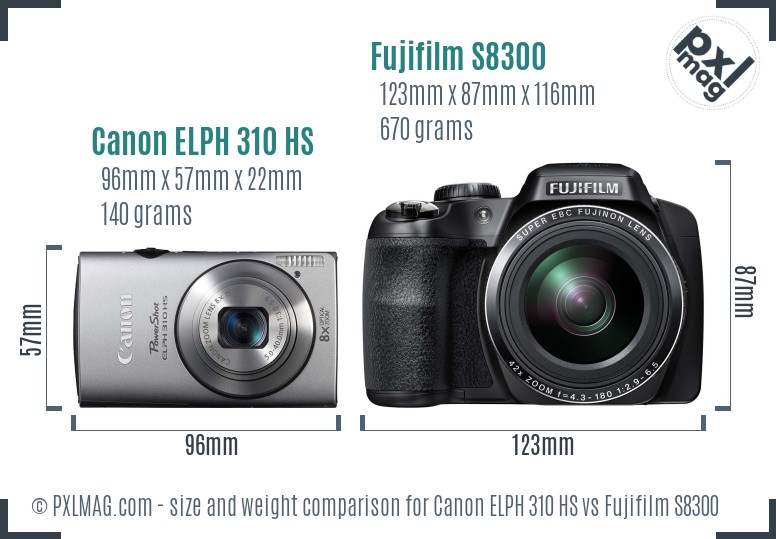Canon ELPH 310 HS vs Fujifilm S8300 size comparison Canon ELPH 310 HS vs Fujifilm S8300 size comparison