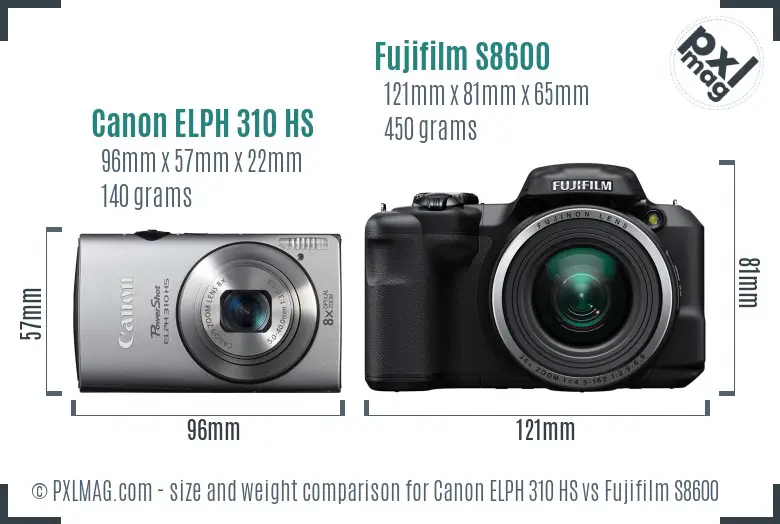Canon ELPH 310 HS vs Fujifilm S8600 size comparison