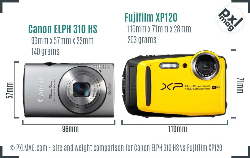 Canon ELPH 310 HS vs Fujifilm XP120 size comparison