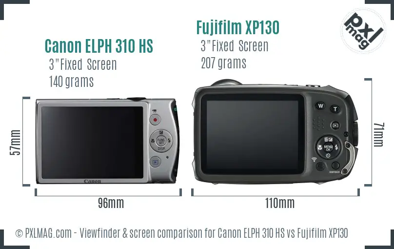 Canon ELPH 310 HS vs Fujifilm XP130 Screen and Viewfinder comparison