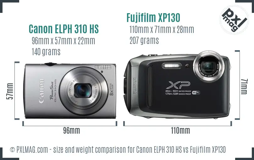 Canon ELPH 310 HS vs Fujifilm XP130 size comparison