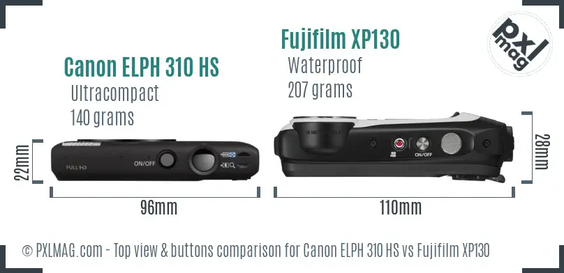 Canon ELPH 310 HS vs Fujifilm XP130 top view buttons comparison
