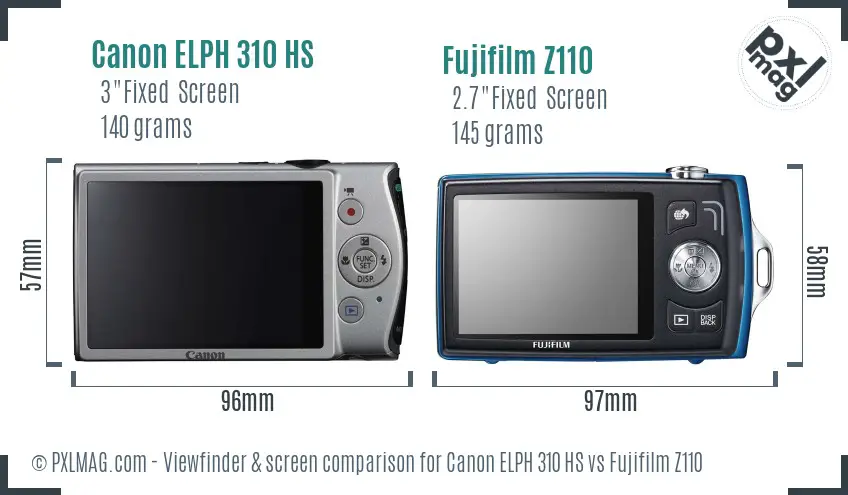 Canon ELPH 310 HS vs Fujifilm Z110 Screen and Viewfinder comparison Canon ELPH 310 HS vs Fujifilm Z110 Screen and Viewfinder comparison