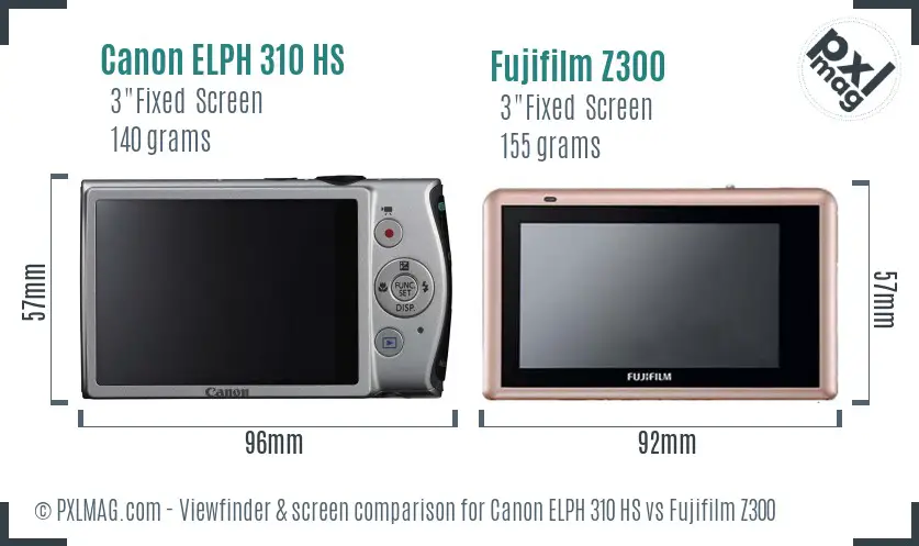 Canon ELPH 310 HS vs Fujifilm Z300 Screen and Viewfinder comparison