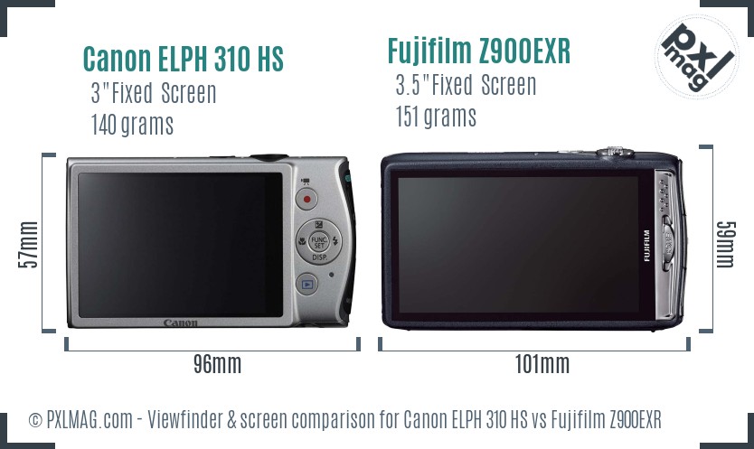 Canon ELPH 310 HS vs Fujifilm Z900EXR Screen and Viewfinder comparison