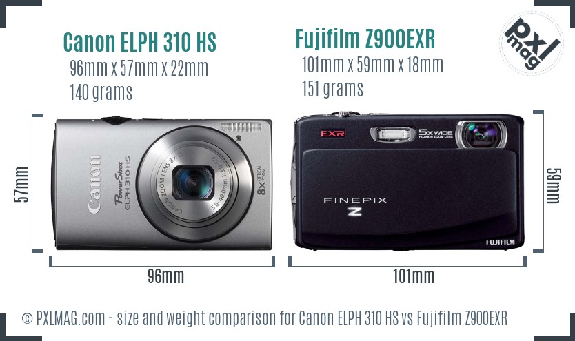 Canon ELPH 310 HS vs Fujifilm Z900EXR size comparison Canon ELPH 310 HS vs Fujifilm Z900EXR size comparison
