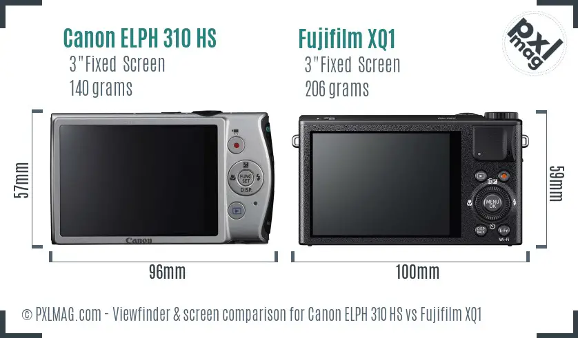 Canon ELPH 310 HS vs Fujifilm XQ1 Screen and Viewfinder comparison