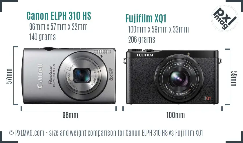 Canon ELPH 310 HS vs Fujifilm XQ1 size comparison
