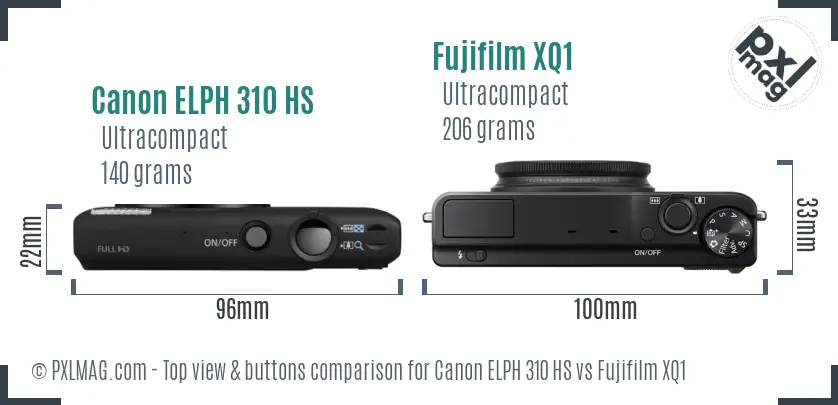 Canon ELPH 310 HS vs Fujifilm XQ1 top view buttons comparison