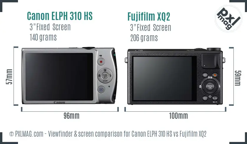 Canon ELPH 310 HS vs Fujifilm XQ2 Screen and Viewfinder comparison