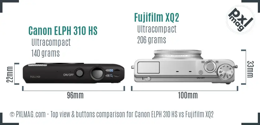 Canon ELPH 310 HS vs Fujifilm XQ2 top view buttons comparison