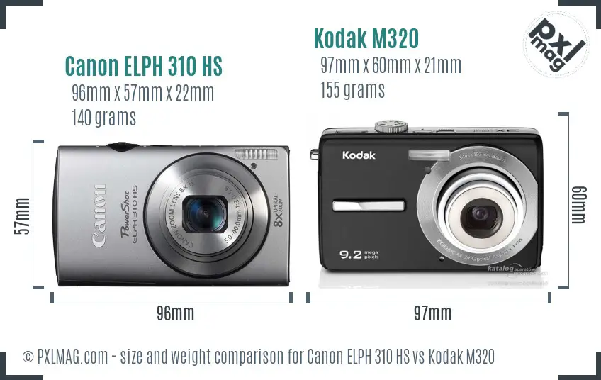 Canon ELPH 310 HS vs Kodak M320 size comparison