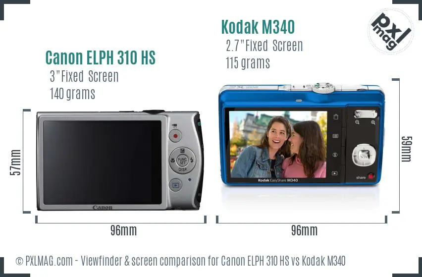 Canon ELPH 310 HS vs Kodak M340 Screen and Viewfinder comparison