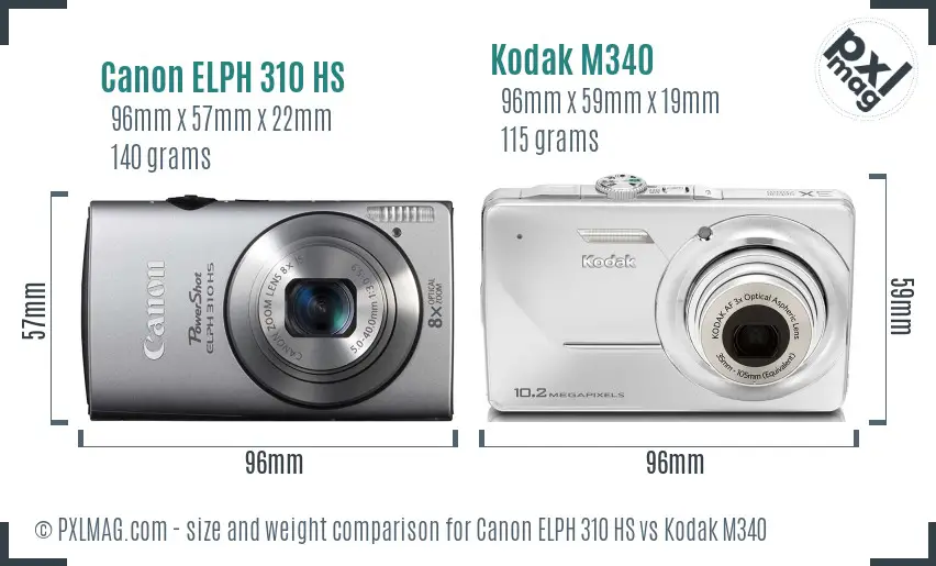 Canon ELPH 310 HS vs Kodak M340 size comparison