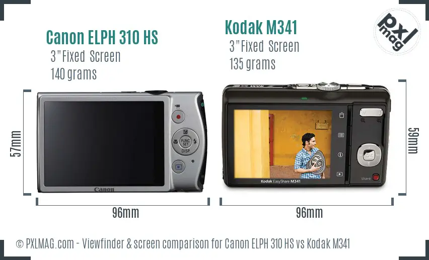 Canon ELPH 310 HS vs Kodak M341 Screen and Viewfinder comparison