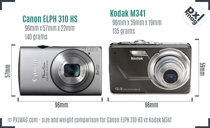 Canon ELPH 310 HS vs Kodak M341 size comparison