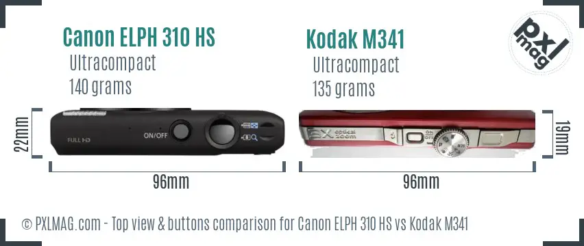 Canon ELPH 310 HS vs Kodak M341 top view buttons comparison