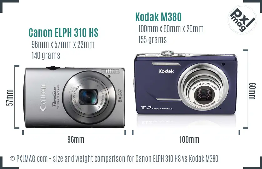 Canon ELPH 310 HS vs Kodak M380 size comparison