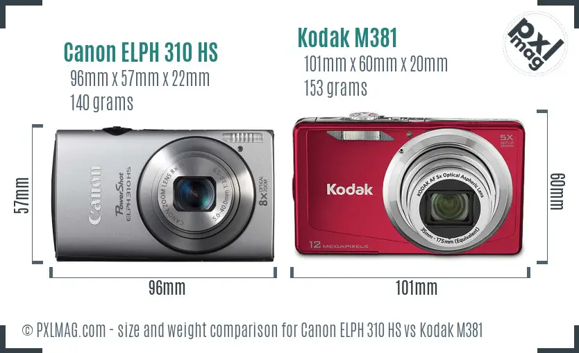 Canon ELPH 310 HS vs Kodak M381 size comparison